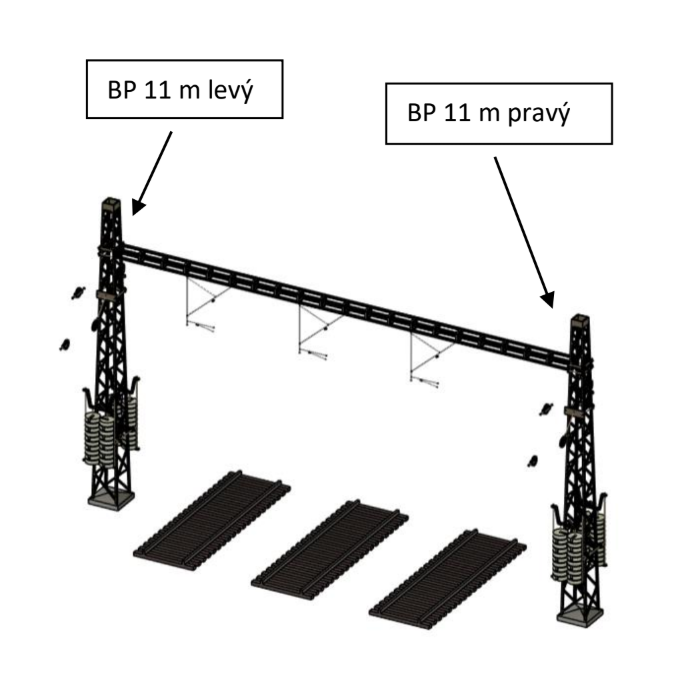 Trakční vedení - příhradové sloupy brány